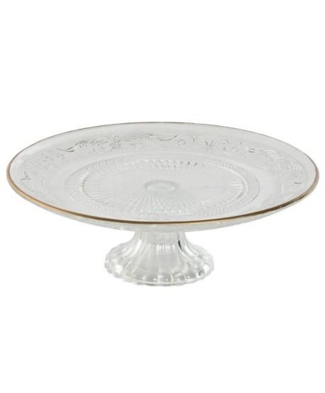 Plato Cristal Pie Borde Dorado